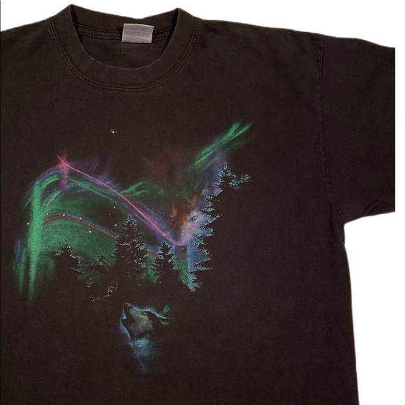 90’s Black Northern Lights Wolves Wilderness Tee - Picture 3 of 4